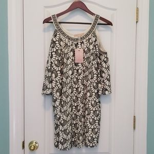 Champagne & Strawberry Off the Shoulder Dress